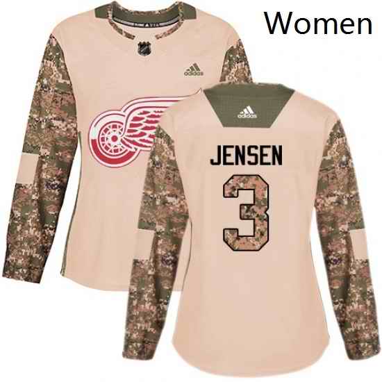 Womens Adidas Detroit Red Wings 3 Nick Jensen Authentic Camo Veterans Day Practice NHL Jersey